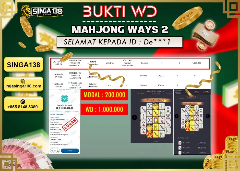 SINGA138 WD SLOT MAHJONG WAYS 2 Rp 1.000.000 - LUNAS