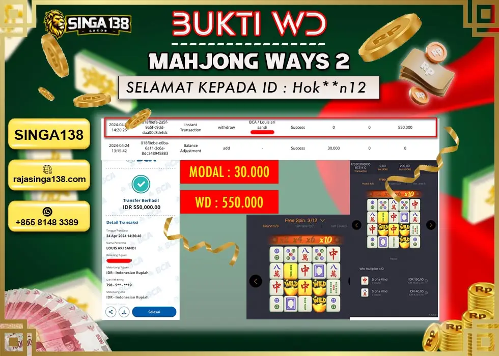 SINGA138 WD SLOT MAHJONG WAYS 2 Rp 550.000 - LUNAS