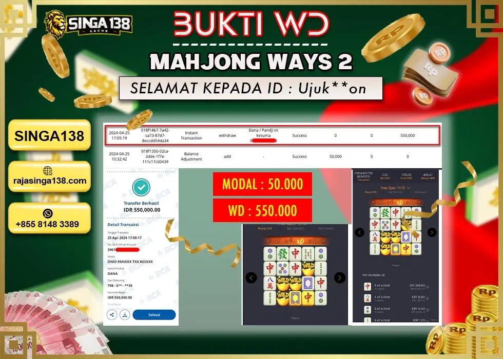 SINGA138 WD SLOT MAHJONG WAYS 2 Rp 550.000 - LUNAS