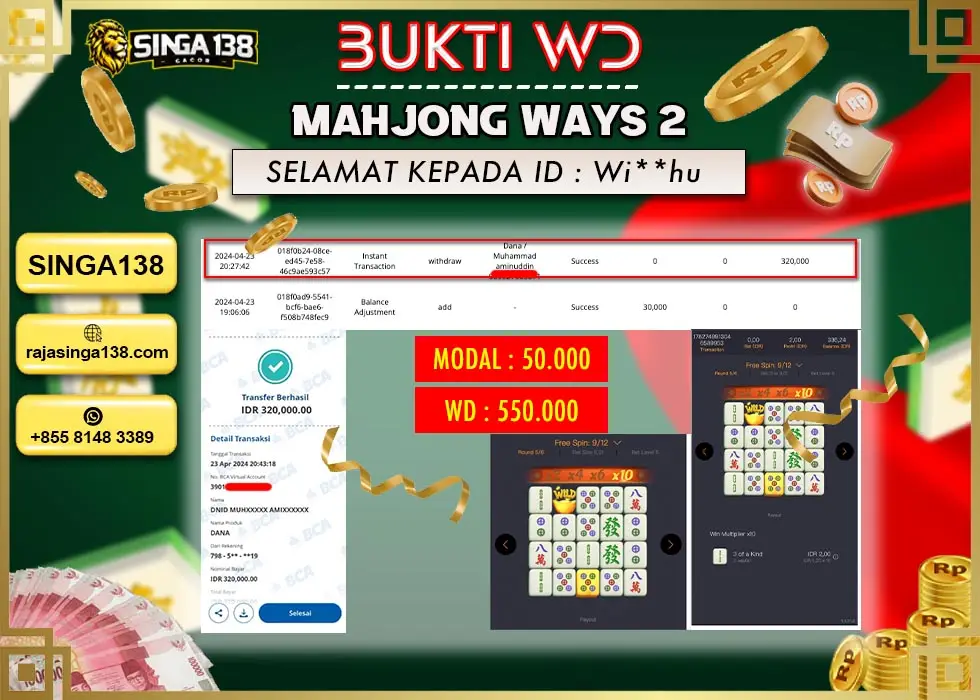 SINGA138 WD SLOT MAHJONG WAYS 2 Rp 550.000 - LUNAS