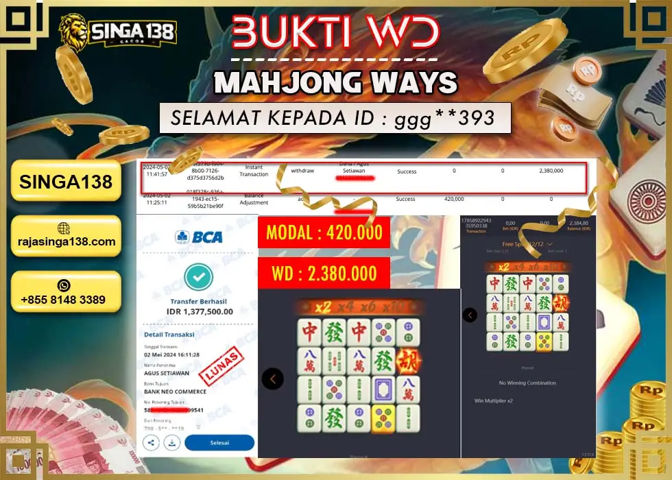 SINGA138 WD SLOT MAHJONG WAYS 2 Rp 2.380.000 - LUNAS