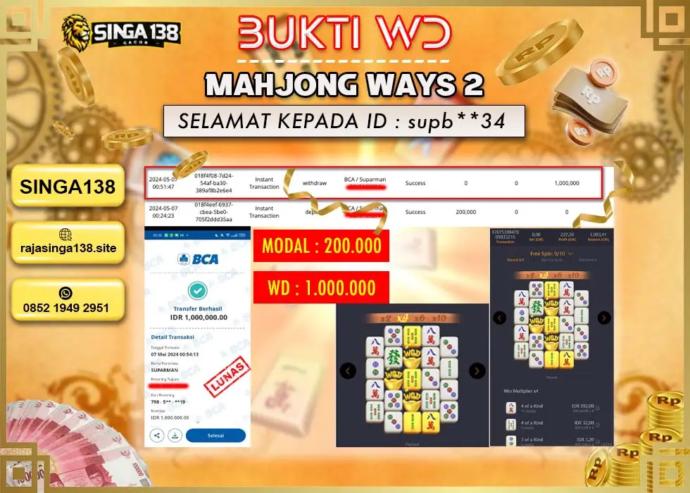 SINGA138 WD SLOT MAHJONG WAYS 2 Rp 1.000.000 - LUNAS